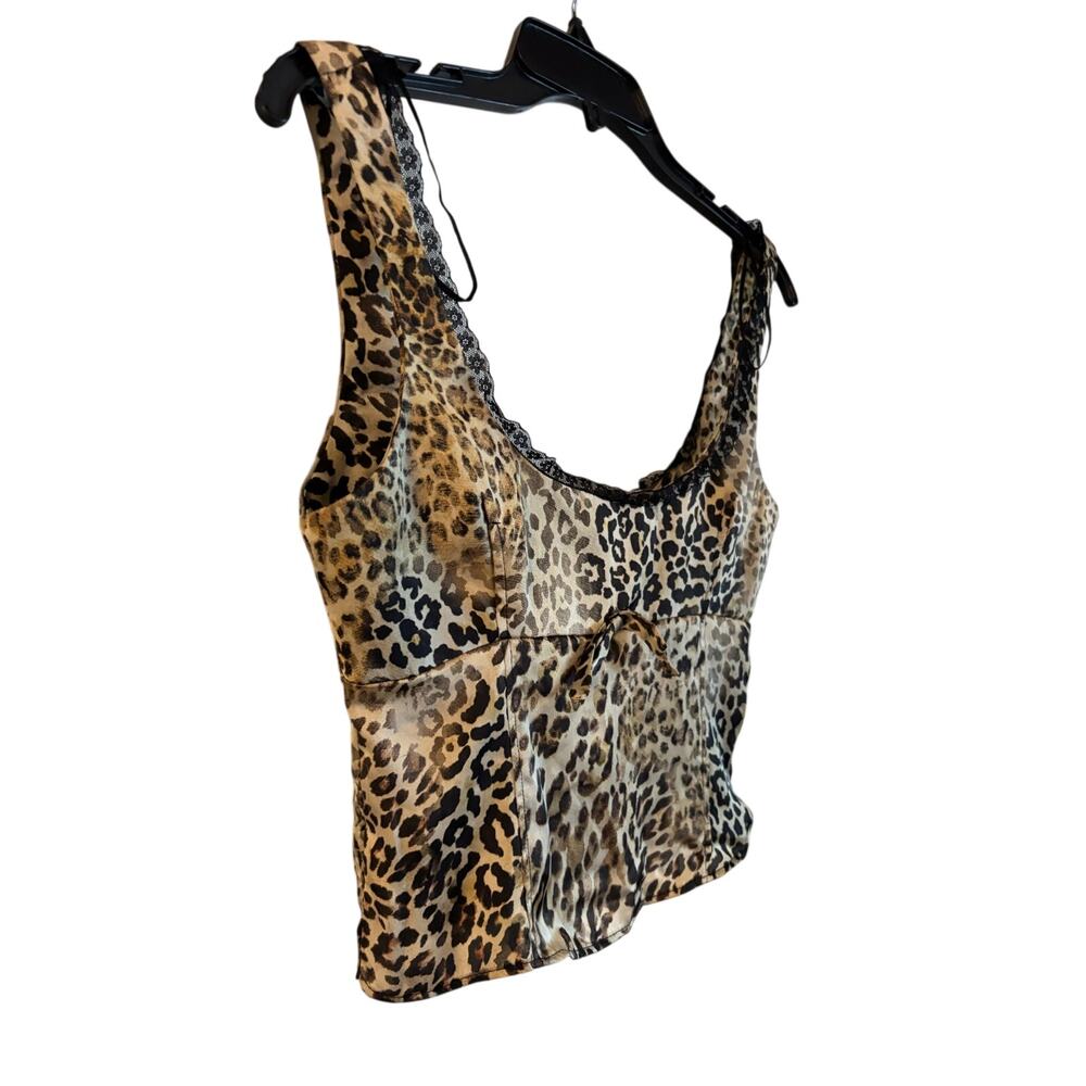 Zara Women’s Leopard Print Lace Trim Top Cropped Small Side Zip NWOT - Picture 3 of 6